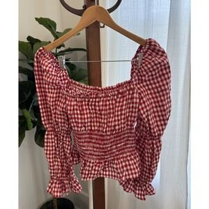 {reformation} gingham blouse
